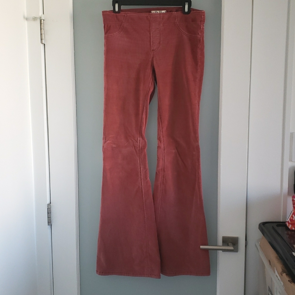 Rose Pink Cotton Corduroy Flare Pants
